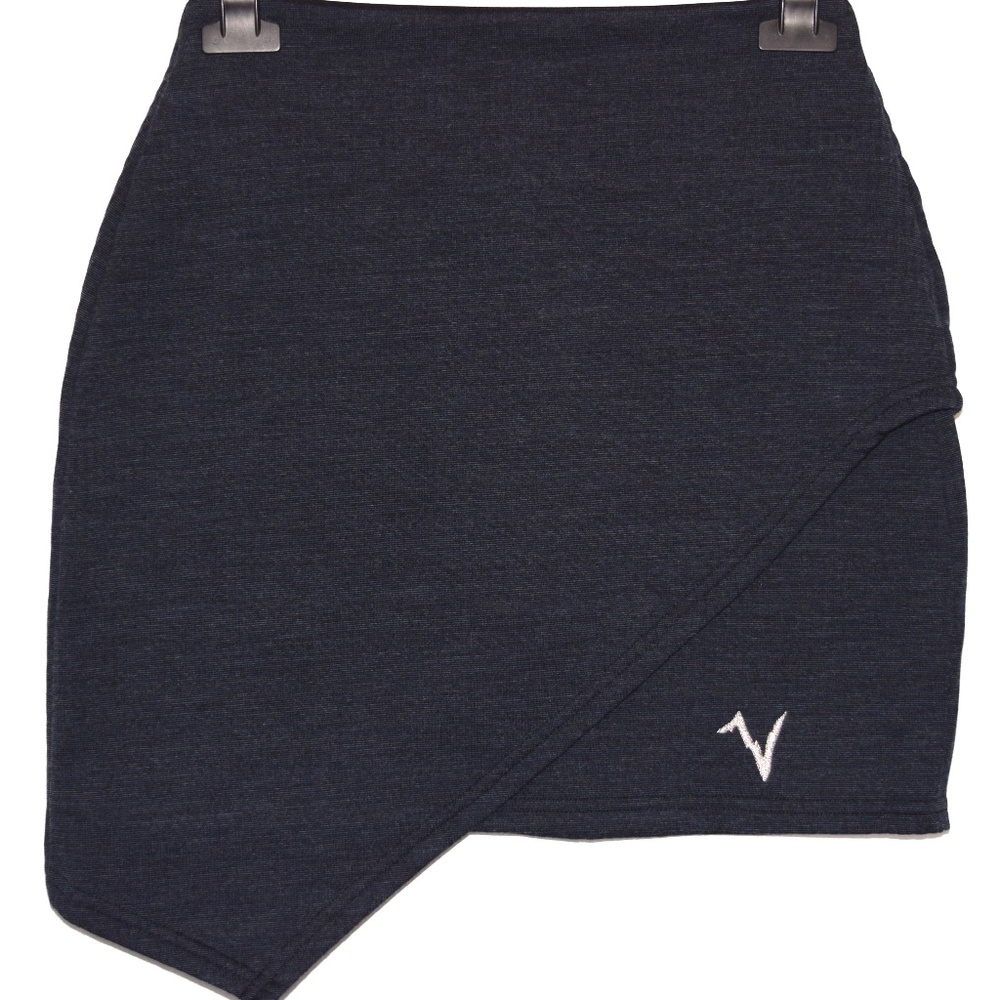 VOORMI Blue Wool Blend Elastic Waist Asymmetrical Mini Skirt